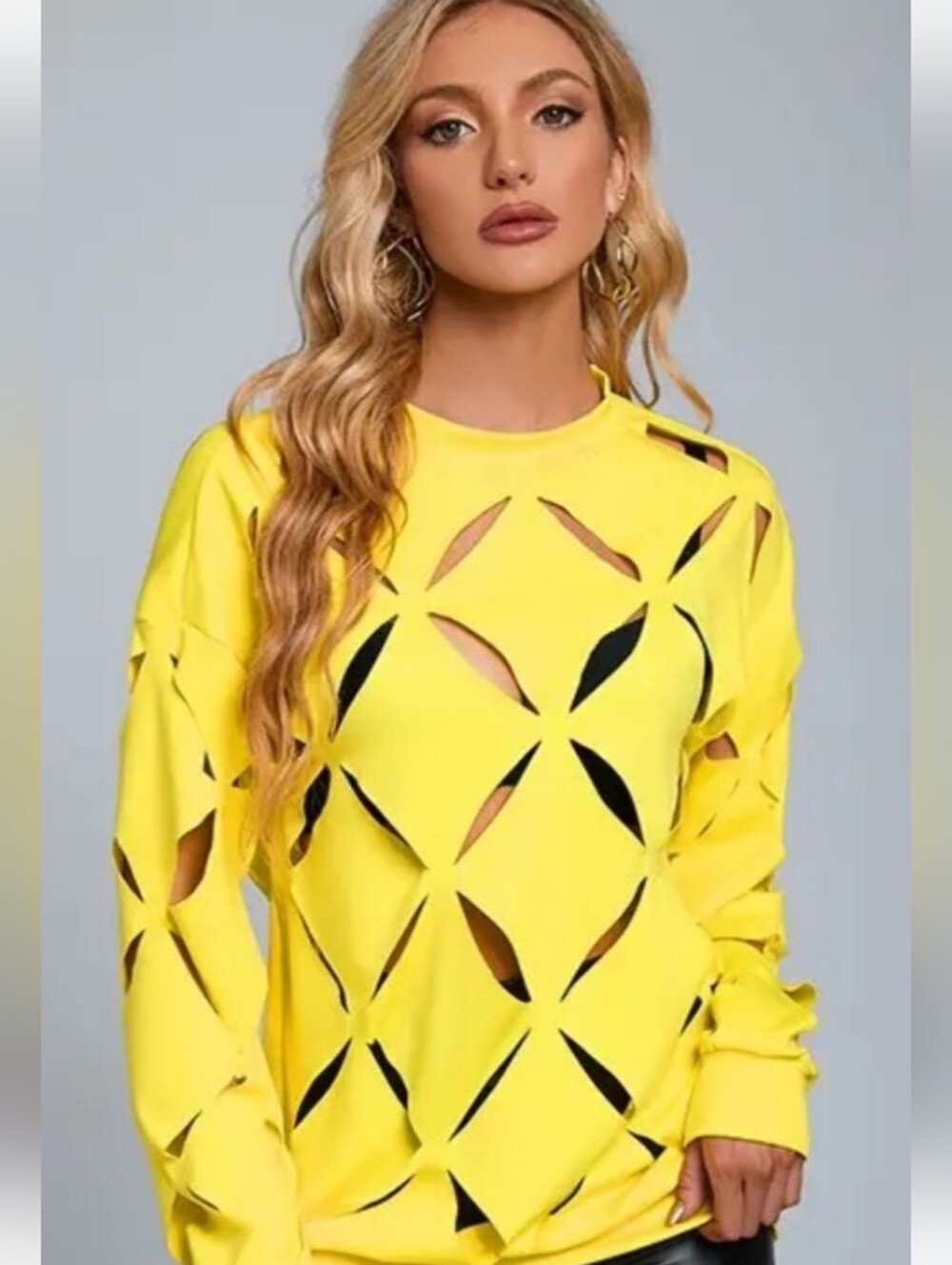 Women's Yellow Cutout Long-Sleeve Top